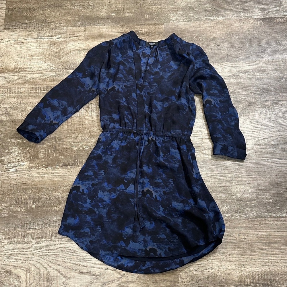 Babaton 100% Silk Navy Black Abstract Print Mini Dress Drawstring Waist XXS
